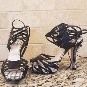 Dior Safari Black and White Strappy Heels